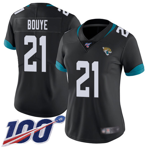 Nike Jacksonville Jaguars 21 A.J. Bouye Black Team Color Women Stitched NFL 100th Season Vapor Limited Jersey